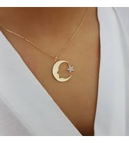 Atatürk Silüeti Ay Yıldız Nano Taşlı Rose Altın Kaplama Gümüş Kadın Kolye Atatürk