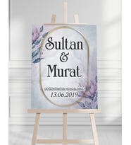 Söz Nişan Düğün İçin 50x70 Karşılama Panosu - Renkli Çiçek Tasarımlı 1