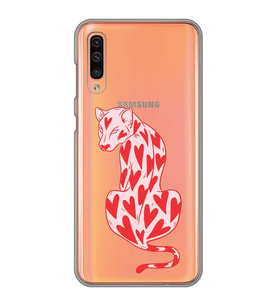 Samsung Galaxy A30S/A50/A50S Uyumlu Çita ve Kalp Desenli Şeffaf Telefon Kılıfı