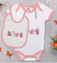 BK Kids Love Tasarımlı Pembe Bebek Body Zıbın ve Mama Önlüğü Hediye Seti-2