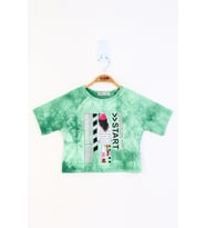 Toontoy Kız Çocuk Reglan Kol Batik Desenli Baskılı Tişört (Yeşil)