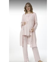 NEHİR 2026  PUDRA Hamile Lohusa 3 Lü Pijama Sabahlık TK