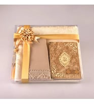 Şal + Seccade + Tesbih + Yasin Hediye Seti (Çanta Boy, Şems Lafzatullah, Raşel Cilt, Gold)