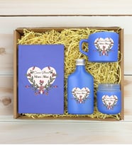 BK Gift Kişiye Özel İsimli DTF Anne Temalı Mavi Defter & Kahve Fincanı & Kolonya & Mum Hediye Seti-5, Anneye Hediye, Anneler Günü Hediyesi