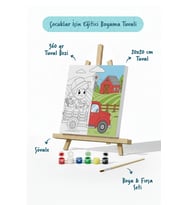Çiftlik ve Kamyon Temalı Çocuk Boyama Tuvali – Şövaleli Eğitici Boyama Seti 20x20 cm