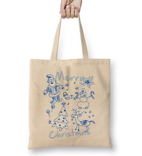 Merry Christmas Doodles Bez Çanta Uzun Saplı