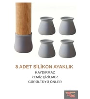 ÇARŞI HANEM 8 Adet Gri/ Beyaz Silikon Kaydırmaz Masa Sandalye Ayak Sandalye Çorabı Gürültü Ve Çizilme Önleyici (Gri)