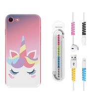 Apple iPhone 5 6 7 8 Plus Se XR Kılıf Kablo Koruma Spiral Silikon Sweety Unicorn 1737