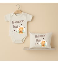 Pia Baby B21 %100 Pamuk Babasının Balı Yazılı Tasarlanabilir Bebek Body Ve Yastık Kılıfı (Ekru)