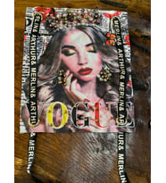 27X24 CM TAŞLI BON CUK İŞLEME SARKAÇLI KADIN GÖRSLİ APLİKE ARMAA YAMA DİKİŞ HOBİ