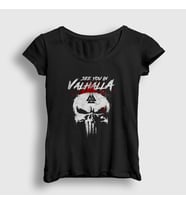 Presmono Kadın Siyah Valhalla Vikings T-Shirt 222723tt
