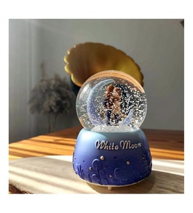 White Moon Orta Boy Işıklı Müzikli Kar Küre (Mavi)