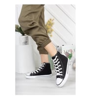 Prego Siyah&Beyaz Çocuk Bilekli Converse Tarzı Spor Ayakkabı SİYAH