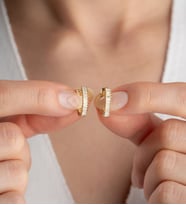 925 Ayar Gümüş Baget Taşlı Halka Küpe (Gold)
