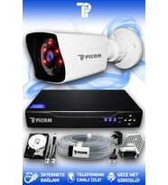 PICAM 1 Kameralı Kare 1 Dış Kamera Set 1 TB HDD Full HD Gece Görüşlü Güvenlik Kamerası Sistemi