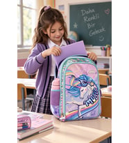 Okul Sırt Çantası Pullu Unicorn 3 Bölmeli Ortopedik Matara Cepli 40x27x12cm