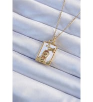 316L Çelik Zincir Altın Renk Beyaz Mineli Tarot Kolye 5886