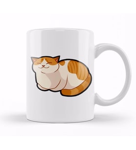 Cute Ginger Cat Orange & White Fat Tabby Kedi Kupa Bardak Porselen