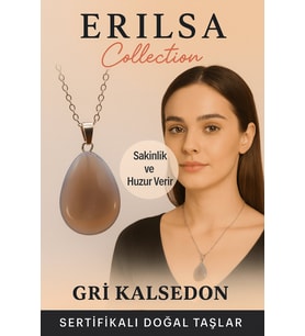Sertifikalı Damla Model Gri Kalsedon Taşı Kolye - Sakinlik ve Huzur Veren Doğal Taş (Çok Renkli)