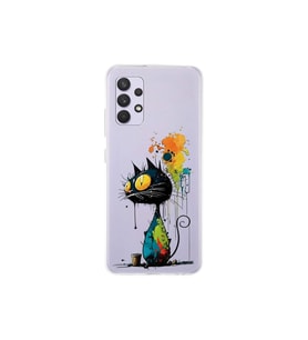 Samsung Galaxy A32 ile Uyumlu Splash Kedi Tasarımlı Şeffaf Silikon Kılıf