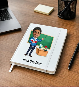 Kişiye Özel Öğretmen Karikatürlü Defter Fotoğraflı İsimli Öğretmene Hediye Renk Siyah-Beyaz