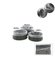 GRİ 3 BOY YUVARLAK BAMBU KENAR ORGANİZER SEPET AHŞAP ALTLIK - BEZLİ ÇAP: 22X24X29CM (5680)