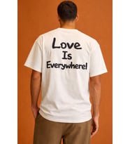 Erkek Oversize Tişört "Love Is Everywhere" Baskılı Basic Pamuklu T-Shirt