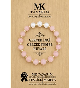 GERÇEK İNCİ GERÇEK PEMBE KUVARS BİLEKLİK MK.7000.829- RAHATLIK-DİNGİNLİK-ENERJİ- STRES BİLEKLİĞİ