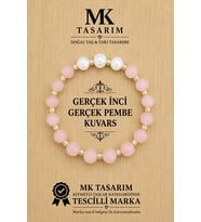 GERÇEK İNCİ GERÇEK PEMBE KUVARS BİLEKLİK MK.7000.829- RAHATLIK-DİNGİNLİK-ENERJİ- STRES BİLEKLİĞİ