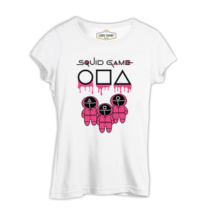 Squid Game - Maske Pembe Beyaz Kadın Tshirt