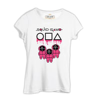 Squid Game - Maske Pembe Beyaz Kadın Tshirt