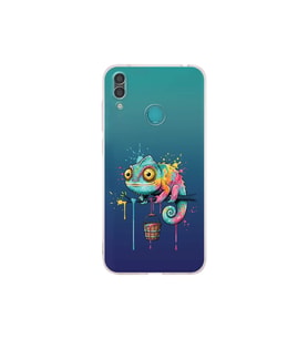 Huawei Y7 2019 ile Uyumlu Splash Bukalemun Tasarımlı Şeffaf Silikon Kılıf