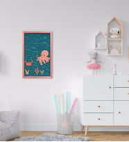 BK Home Yengeç ve Ahtapot Tasarımlı Dekoratif Pembe Ahşap Çerçeveli Çocuk Odası Tablo-1