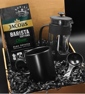 Siyah Kupa & Jacobs Barista Filtre Kahve & French Press Hediye Seti