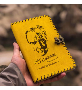 Atatürk Siluetli İsme Özel Deri Defter (Sarı)