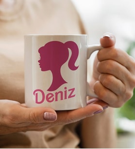 Bk Gift Kişiye Özel Barbie Tasarımlı Beyaz Kupa Bardak-1, Barbie Filmi, Barbie Hediyelik Eşya, Arkadaşa Hediye