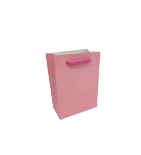 İp Saplı Karton Çanta Minik Boy Düz Renk 13.8X10X5 CM (25 Adet)   Pembe