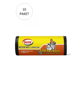 Büyük Boy Çöp Torbası 65 x 80 cm 10 Lu Rulo x 10 Paket = 100 Adet (Siyah)