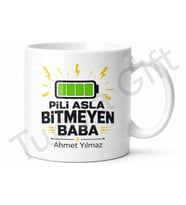 Pil Dolu Baba Yazılı Enerji Temalı Kupa Bardak Babalar Günü Hediye