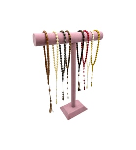 Tesbih Kolye ve Bileklik Standı T 50 Cm Pembe Süet