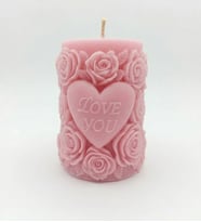 gül ve kalp detaylı kokulu mum romantik hediye  ev dekorasyonu (Pembe)