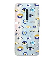 PrintiFy Oppo Reno 2Z  ile Uyumlu 1mm Slim Fit Nazar Boncuğu 2 Baskılı Şeffaf  Kılıf