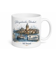 İstanbul Plakalı Yedi Tepe Boğaz Manzaralı Vapur Galata Kulesi Kupası Hediye Bardak
