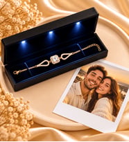 925 Ayar Gümüş Kadın Gold Bileklik Baget Taşlı Kişiye Özel Fotoğraflı Premium Işıklı Kutulu
