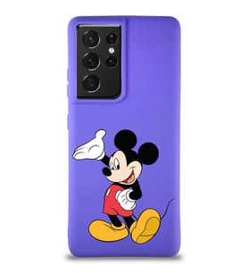 Samsung Galaxy S21 Ultra Soft Premier Kapak Mickey Mouse-C Tasarımlı Silikon Kılıf - Mor (Şeffaf)