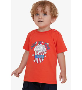 Breeze Girls & Boys Erkek Çocuk Tişört Pop Corn Baskılı 2-6 Yaş, Mercan