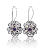 Safir Taşlı Gül Model Oksitli 925 Ayar Gümüş Telkari Kadın Küpe 201025650