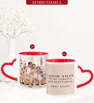 BK Gift Kişiye Özel Kendin Tasarla Kırmızı Kalp Kulplu Kupa Bardak
