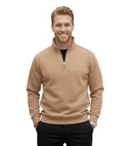 DeepSEA Erkek Camel Relax Fit İçi Polarlı %100 Pamuk Yarım Fermuarlı Dik Yaka Sweatshirt 2600760