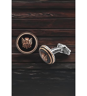 Gümüş Siyah Onix Taşlı Osmanlı Devlet Armalı Kol Düğmesi